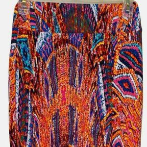 BEBE Skirt M Pencil Bodycon Multi Abstract Short Above Knee Orange Pink Blue